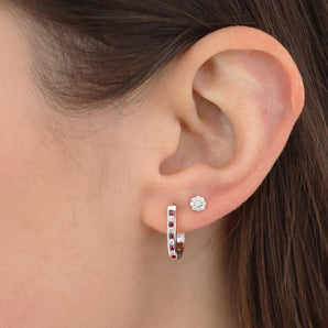Ice Jewellery Ruby Diamond Huggie Earrings with 0.33ct Diamonds in 9K White Gold - 9WHUG33GHR | Ice Jewellery Australia