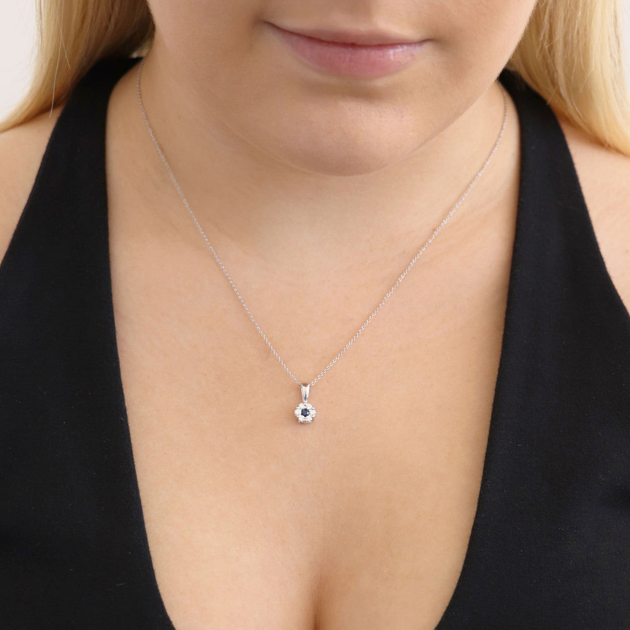 Ice Jewellery Sapphire Diamond Pendant with 0.19ct Diamonds in 9K White Gold - 9WRP25GHS | Ice Jewellery Australia