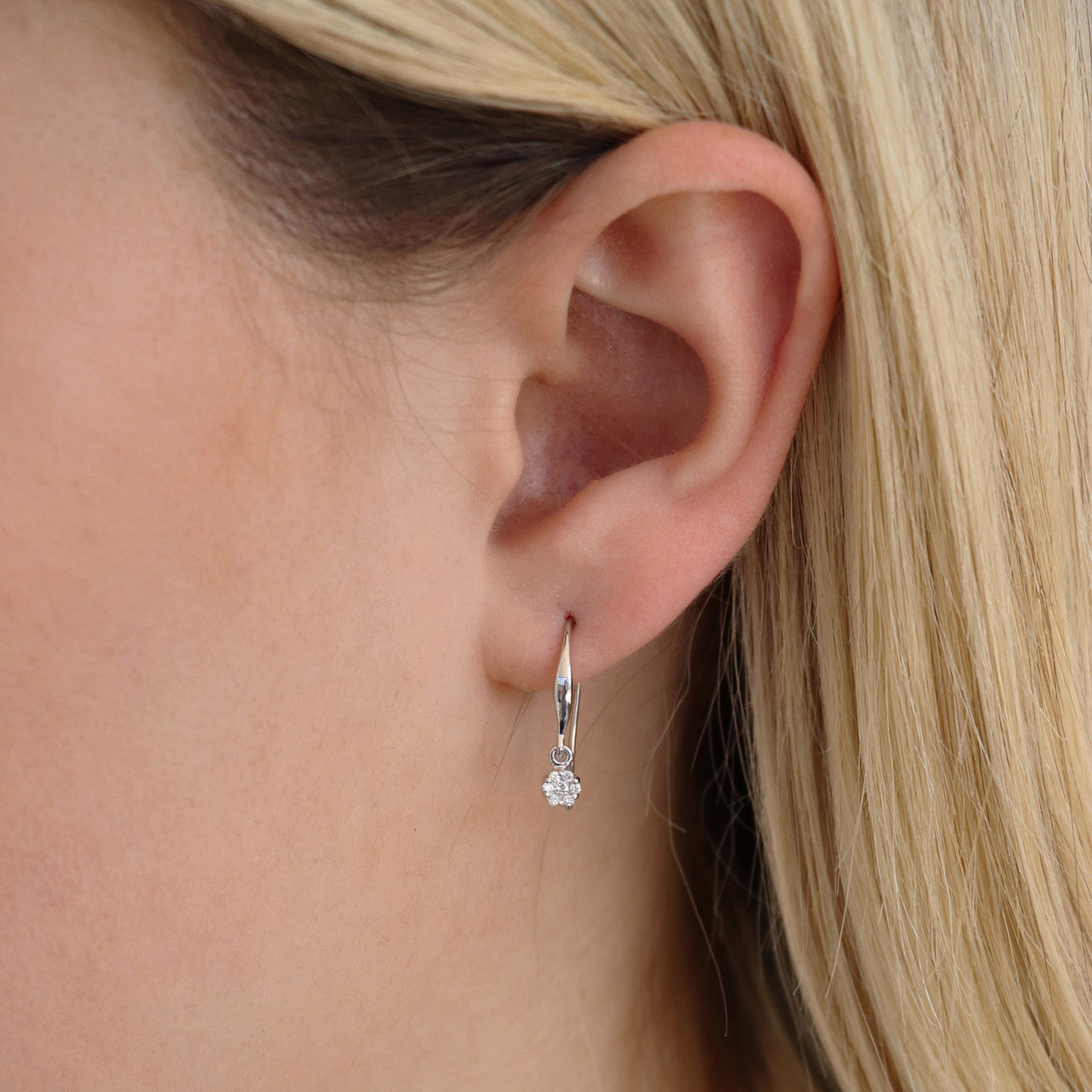 Ice Jewellery Cluster Hook Diamond Earrings with 0.10ct Diamonds in 9K White Gold - 9WSH10GH | Ice Jewellery Australia
