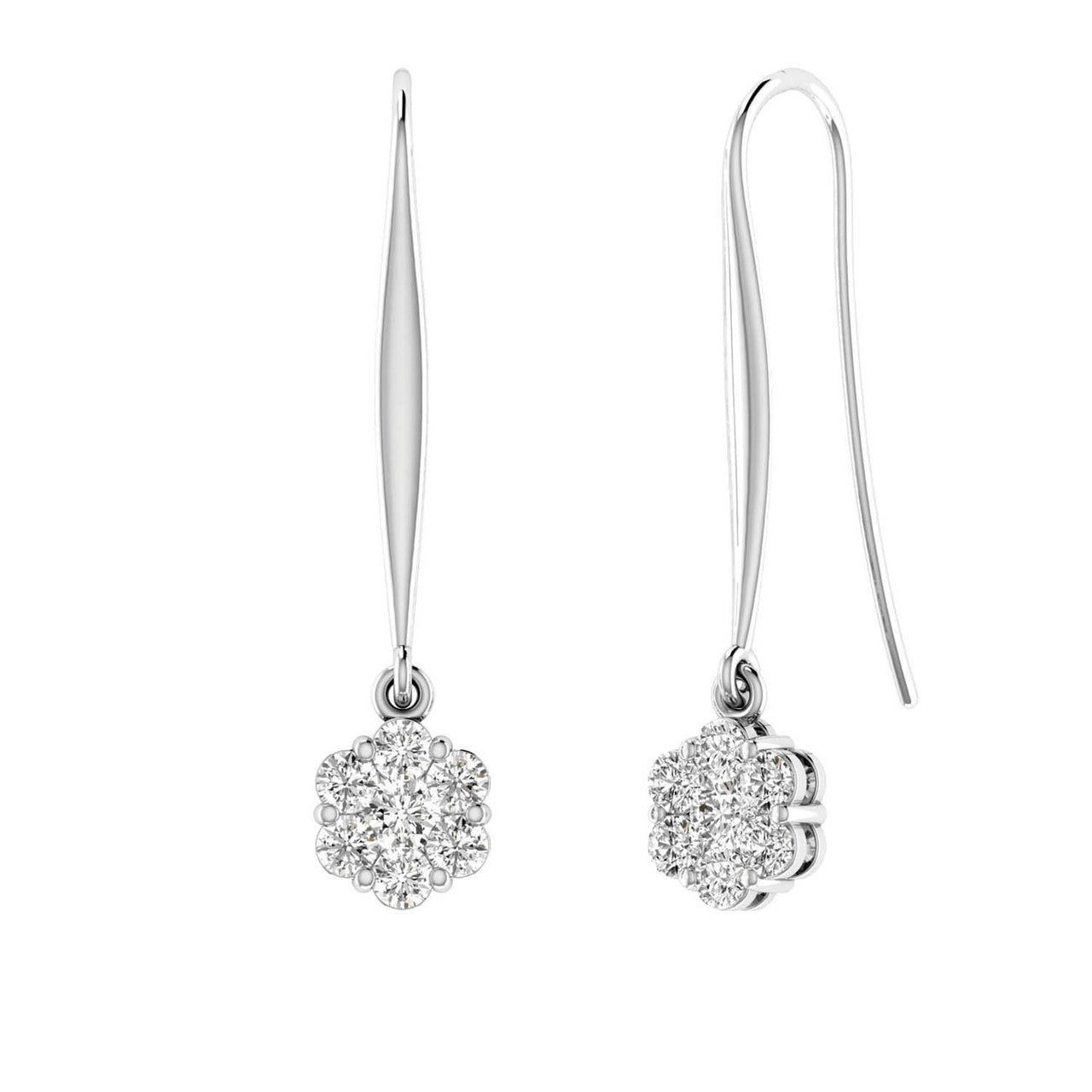 Ice Jewellery Cluster Hook Diamond Earrings with 0.50ct Diamonds in 9K White Gold - 9WSH50GH | Ice Jewellery Australia