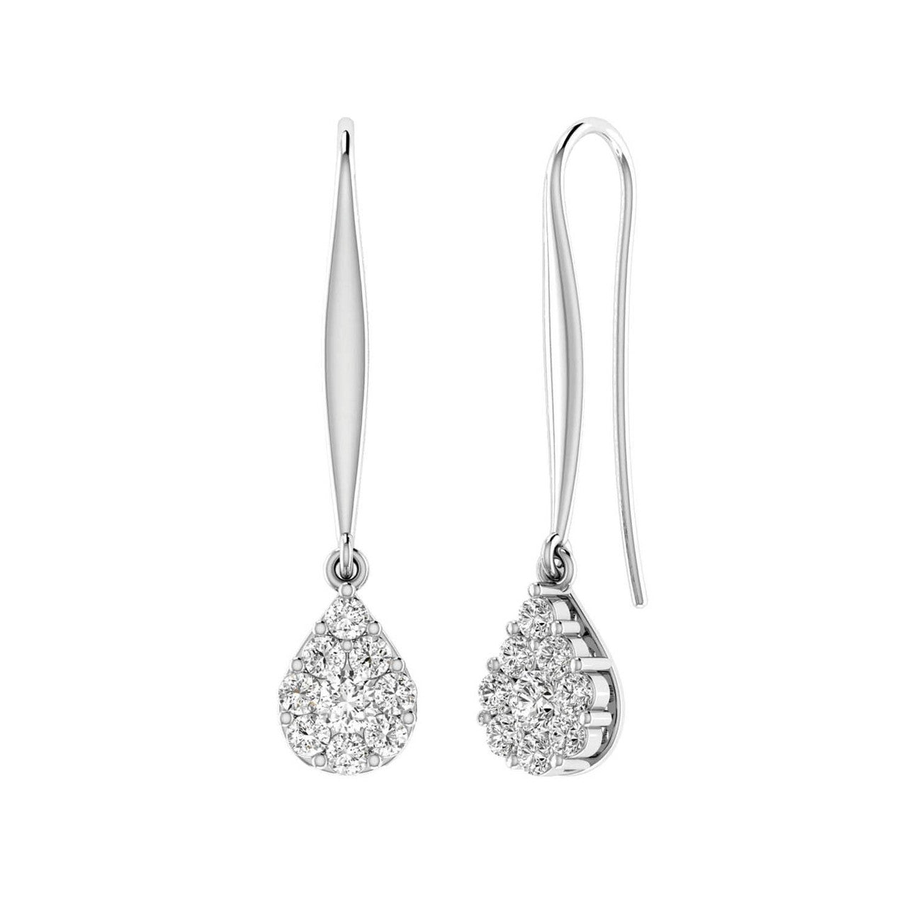 Ice Jewellery Tear Drop Hook Diamond Earrings with 1.00ct Diamonds in 9K White Gold - 9WTDSH100GH | Ice Jewellery Australia
