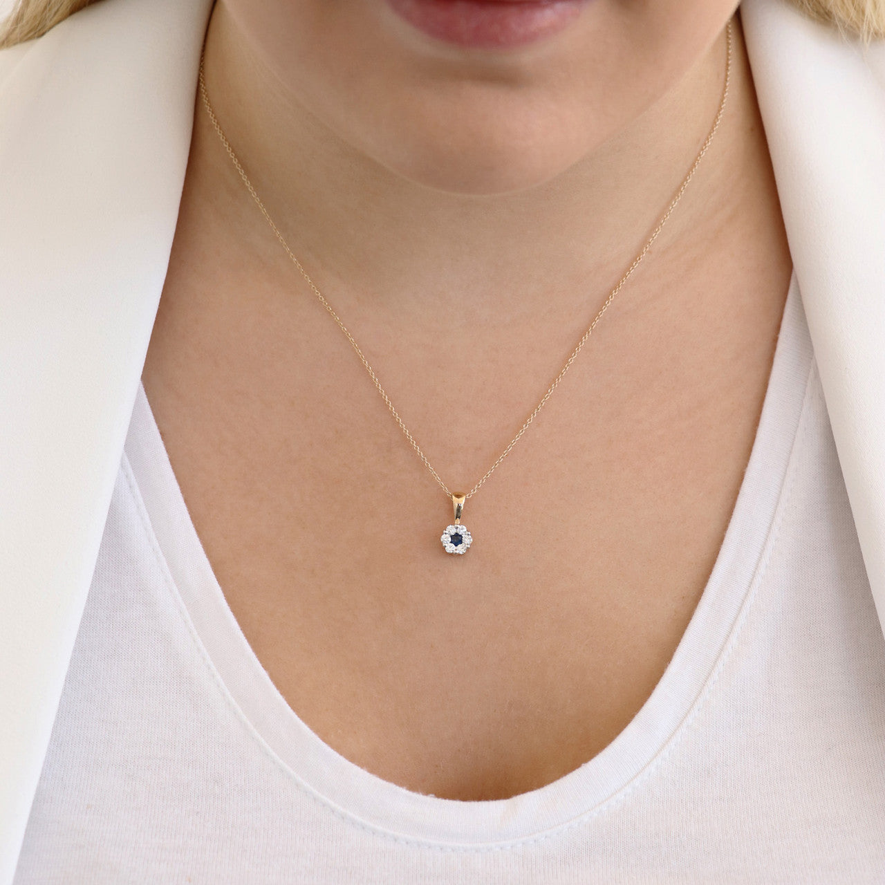 Ice Jewellery Sapphire Diamond Pendant with 0.24ct Diamonds in 9K Yellow Gold - 9YRP33GHS | Ice Jewellery Australia