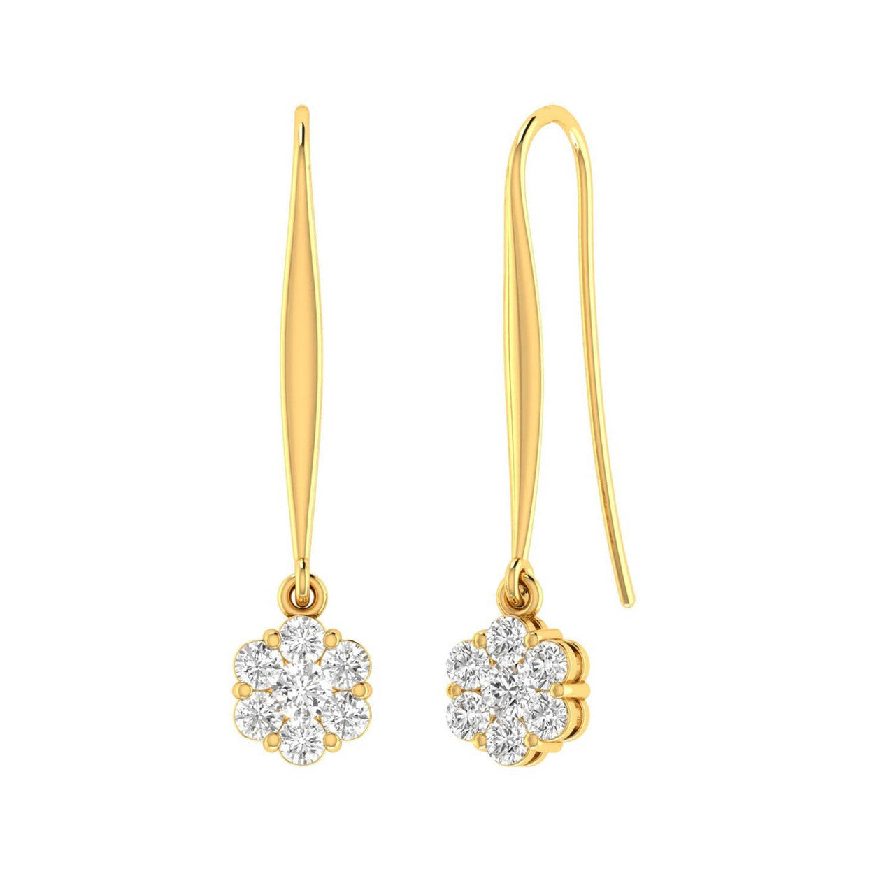 Ice Jewellery Cluster Hook Diamond Earrings with 1.00ct Diamonds in 9K Yellow Gold - 9YSH100GH | Ice Jewellery Australia
