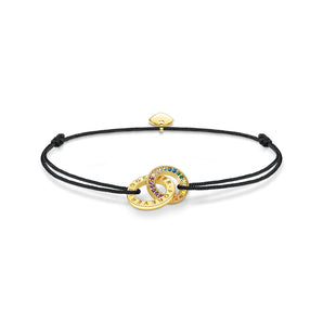THOMAS SABO Textile Bracelet Black with Two Rings Gold Plated