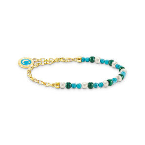 THOMAS SABO Member Charm Bracelet with Pearls, Malachite and Charmista Disc Gold Plated