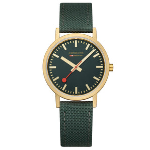 Mondaine Official Swiss Railways Classic Forest Green Textile 36mm Watch - A660.30314.60SBS | Ice Jewellery Australia