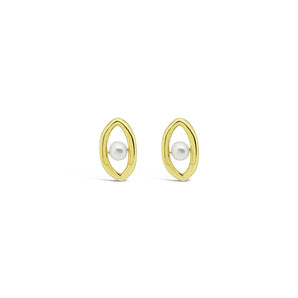 Ichu Oval'D Pearl Stud Earrings Gold - RP0207G | Ice Jewellery Australia