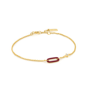 Ania Haie Claret Red Enamel Gold Link Bracelet - B031-02G-R | Ice Jewellery Australia