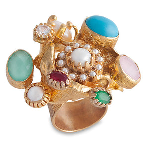 Bianc Gold Freshwater Pearl, Zircone & Turquoise Ring - B50010 | Ice Jewellery Australia