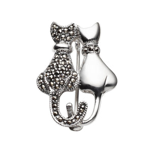 Ice Jewellery Sterling Silver And Marcasite Sitting Cats Brooch - BH114 | Ice Jewellery Australia