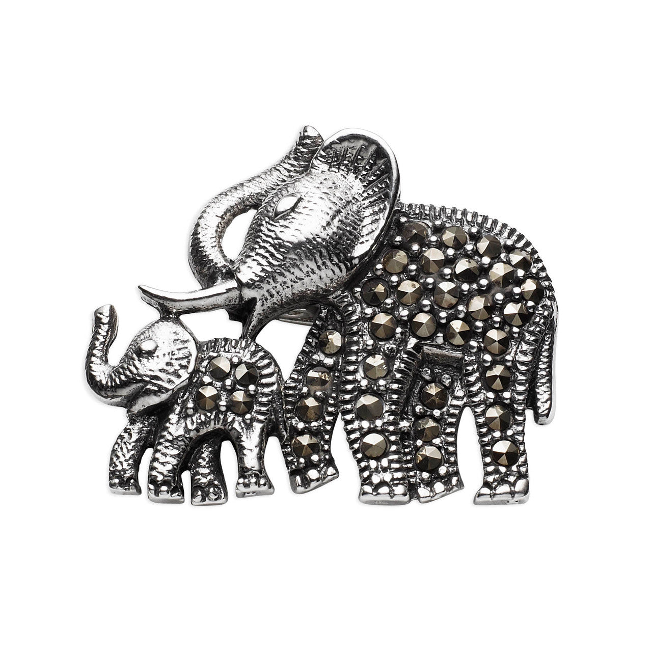 Ice Jewellery Sterling Silver And Marcasite Elephant And Baby Brooch - BH119 | Ice Jewellery Australia