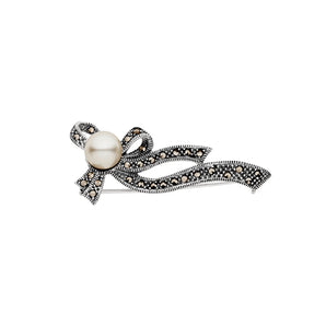 Ice Jewellery Sterling Silver Elegant Marcasite with Pearl Brooch - BH149 | Ice Jewellery Australia