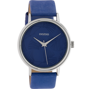 OOZOO Silver on Blue Leather Womans Watch - C10394 | Ice Jewellery Australia