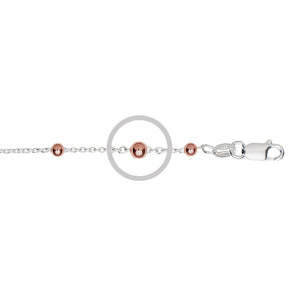 Ice Jewellery Sterling Silver Fancy Cable Chain With Rose Gold Plated Beads - CH18MULTI | Ice Jewellery Australia