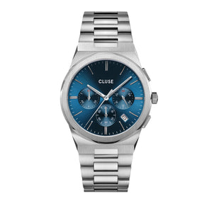 Cluse Vigoureux Chronograph Blue/Silver Steel Link Watch - CW20801 | Ice Jewellery Australia