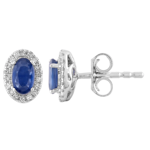 Ice Jewellery Sapphire Stud Earrings with 0.10ct Diamonds in 9K White Gold | Ice Jewellery Australia