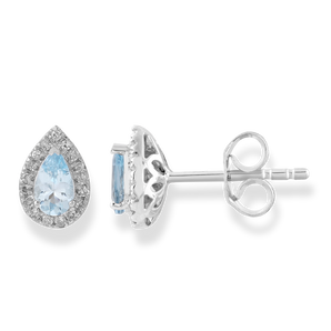 Aquamarine Stud Earrings with 0.10ct Diamonds in 9K White Gold