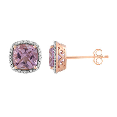 Ice Jewellery Pink Amethyst Earrings with 0.10ct Diamonds in 9K Rose Gold | Ice Jewellery Australia