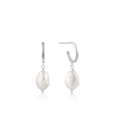 Ania Haie Pearl Mini Hoop Earrings Silver | Ice Jewellery Australia