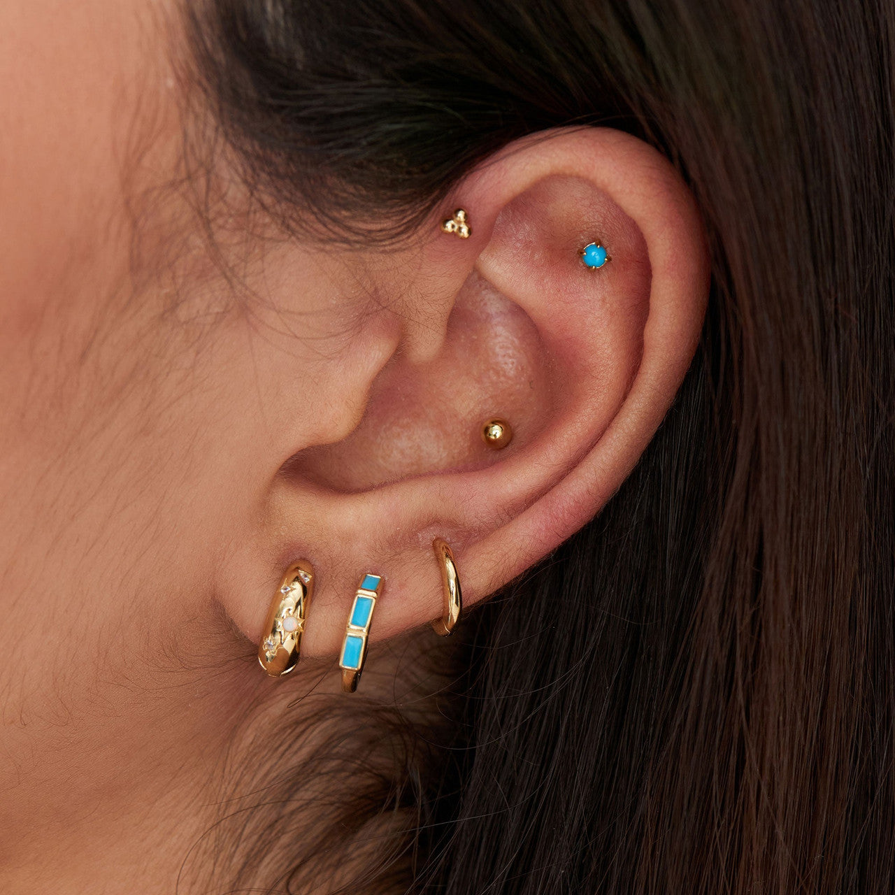 Ania Haie Gold Triple Barbell Single Earring - E035-03G | Ice Jewellery Australia