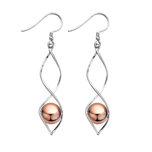 Ice Jewellery Sterling Silver Long Twist Earrings With Rose Plated Ball Detail - E923 | Ice Jewellery Australia