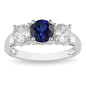 Ice Jewellery 2 1/3 Carat Created White Sapphire & Created Blue Sapphire 3 Stone Ring in 10K White Gold - 7500081411 | Ice Jewellery Australia