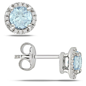 Ice Jewellery 0.07 Carat Diamond & 1.06 Carat Sky Blue Topaz Ear Pin Earrings in Sterling Silver - 7500975017 | Ice Jewellery Australia