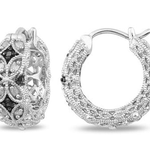 Ice Jewellery 1/6 CT Black & White Diamond TW Hoop Earrings Silver Black Rhodium Plated - 7500720012 | Ice Jewellery Australia