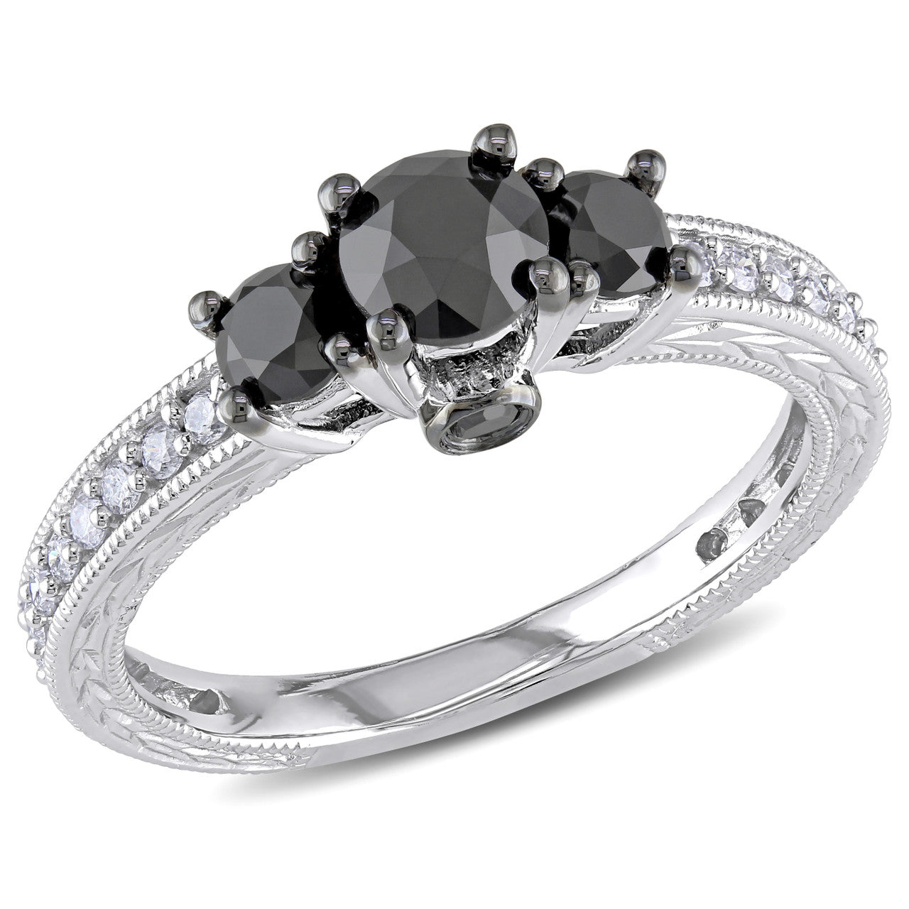 Ice Jewellery 1 1/4 CT Black & White Diamond TW Ring 10k White Gold GH I2;I3 Black Rhodium Plated - 7500043830 | Ice Jewellery Australia
