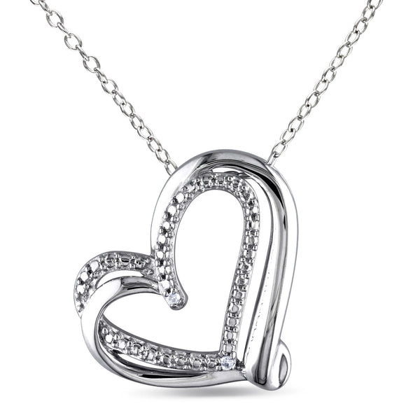 Sterling silver diamond heart outlet necklace