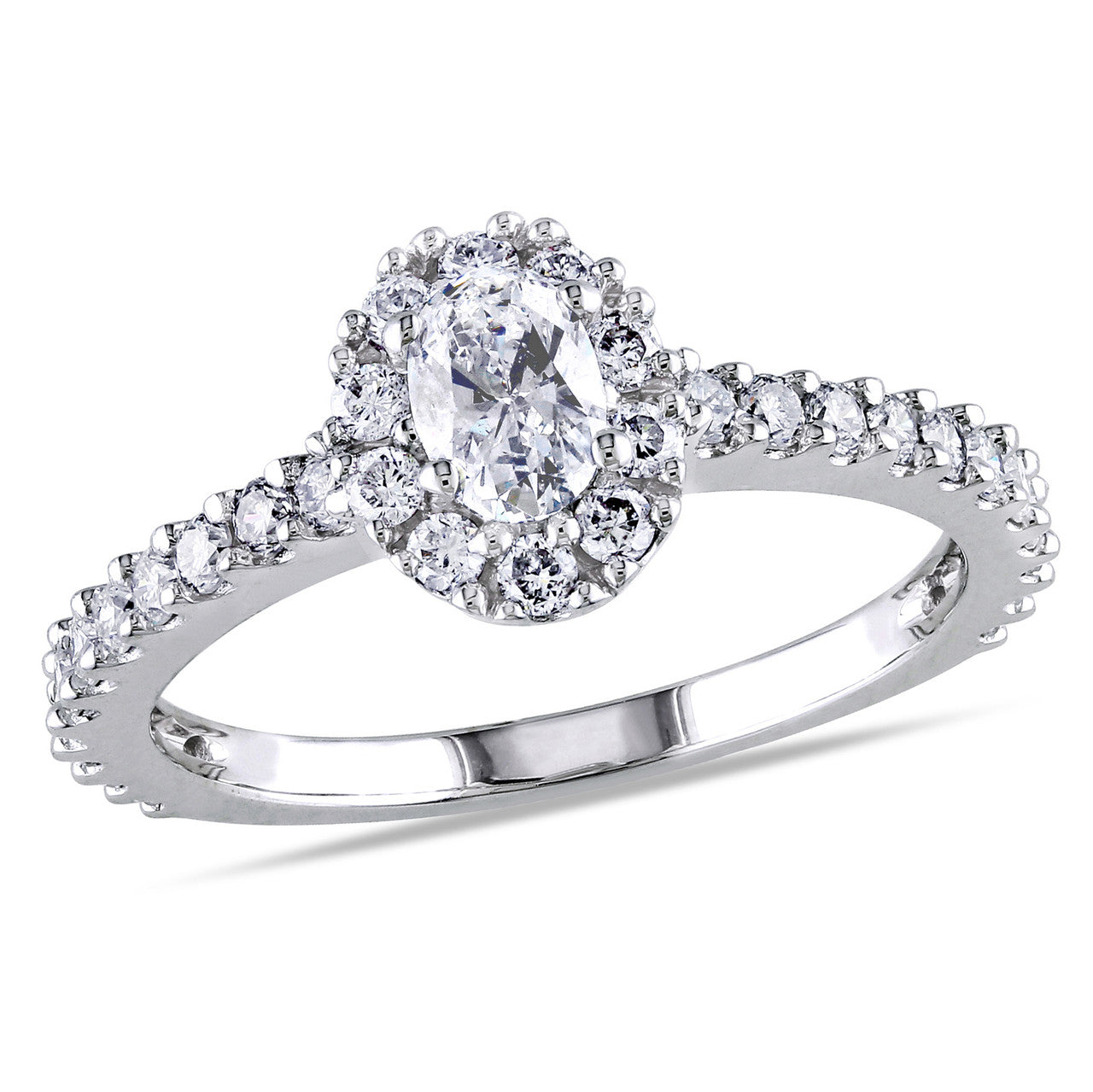 Ice Jewellery 1 CT Oval and Round Diamonds TW Halo Ring in 14k White Gold - 75000004127 | Ice Jewellery Australia