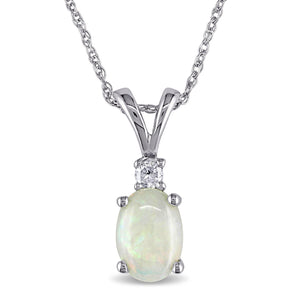 Ice Jewellery 0.04 CT TW Diamond  And 0.45 CT TW Opal Fashion Pendant With Chain in 10K White Gold  - 75000003117 | Ice Jewellery Australia