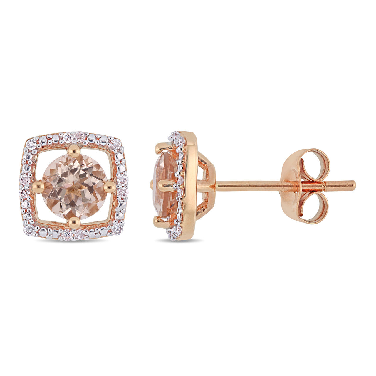 Ice Jewellery 0.07 CT Diamond TW & 1 CT TGW Morganite Ear Pin Earrings 10k Pink Gold GH I2;I3 - 75000004070 | Ice Jewellery Australia