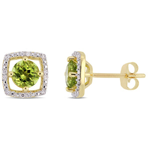 Ice Jewellery 0.07 CT Diamond TW & 1 1/8 CT TGW Peridot Ear Pin Earrings 10k Yellow Gold GH I2;I3 - 75000004067 | Ice Jewellery Australia