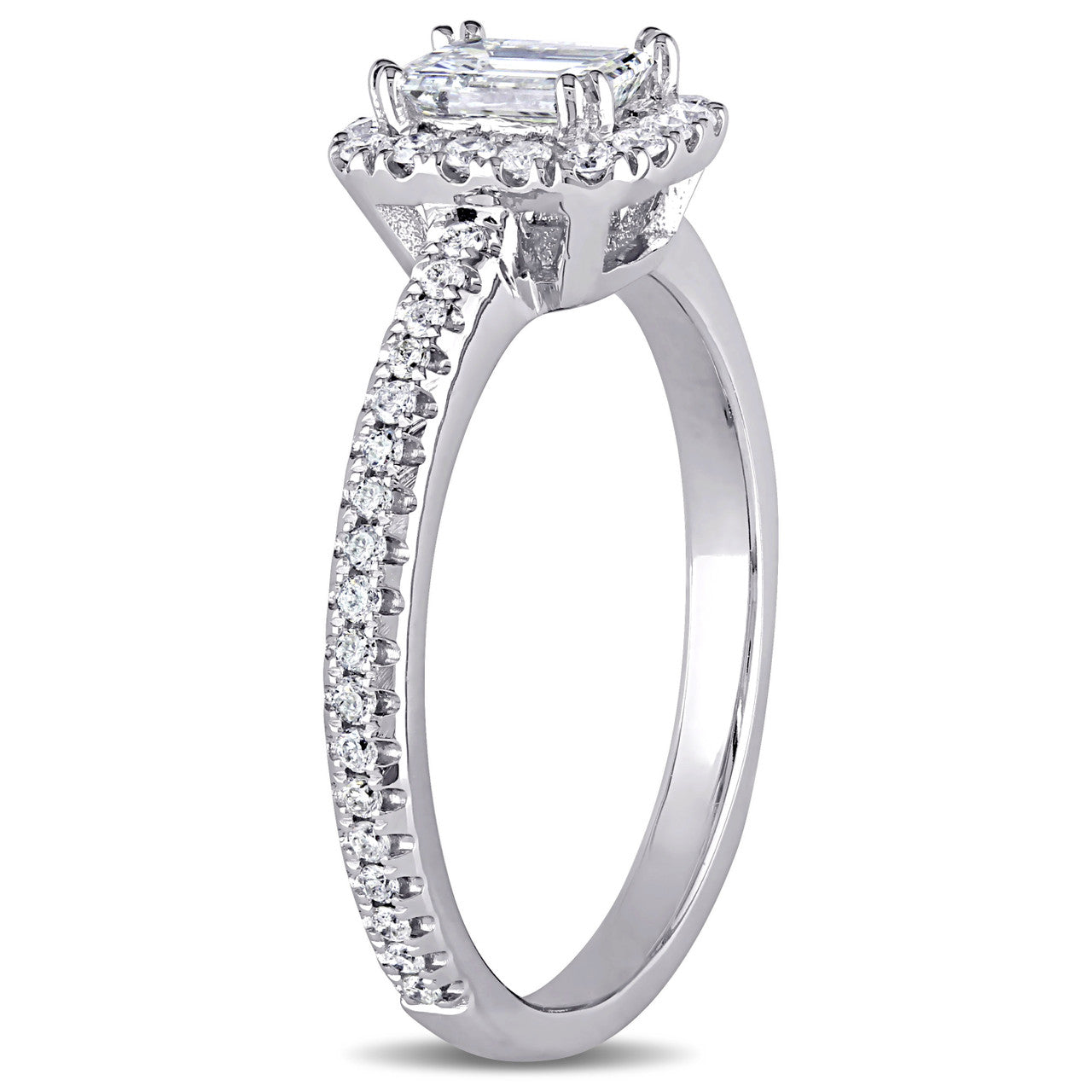 Ice Jewellery 7/8 CT Emerald Cut and Round Diamonds TW Ring in 14k White Gold - 75000004125 | Ice Jewellery Australia