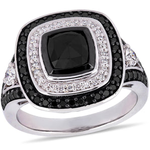 Ice Jewellery 2 CT TW Black and White Diamond Double Halo Engagement Ring in 10k White Gold - 75000004138 | Ice Jewellery Australia