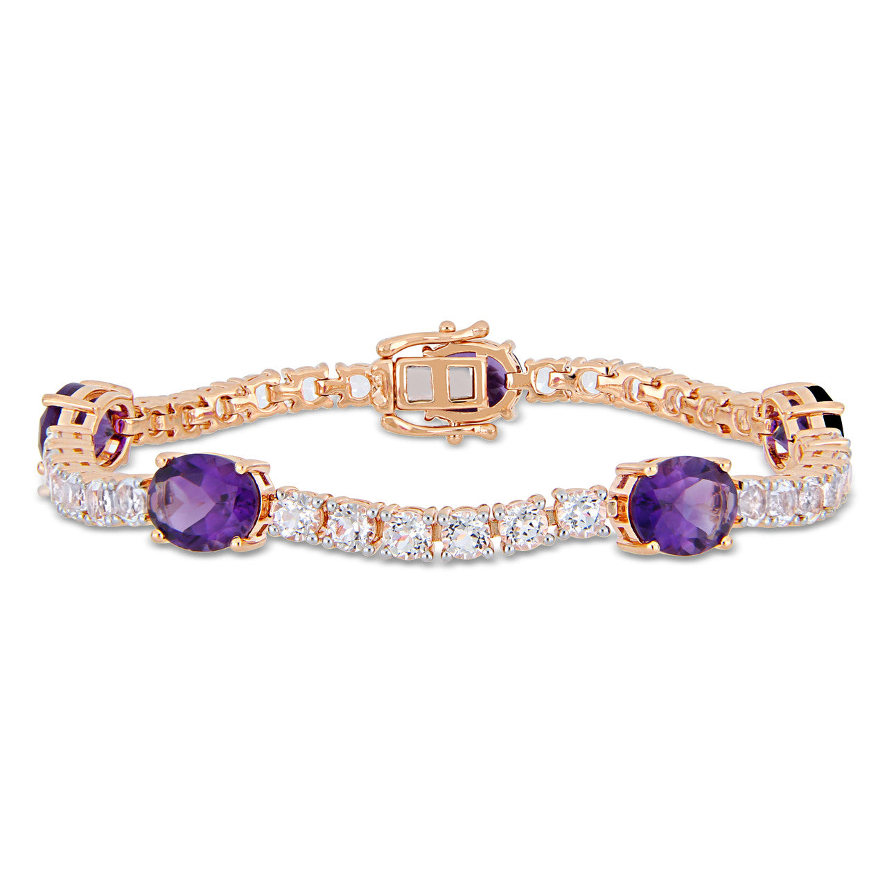 Ice Jewellery 21 CT TGW Africa-Amethyst & White Topaz Station Link Bracelet In Rose Gold Plated Sterling Silver - 75000004317 | Ice Jewellery Australia