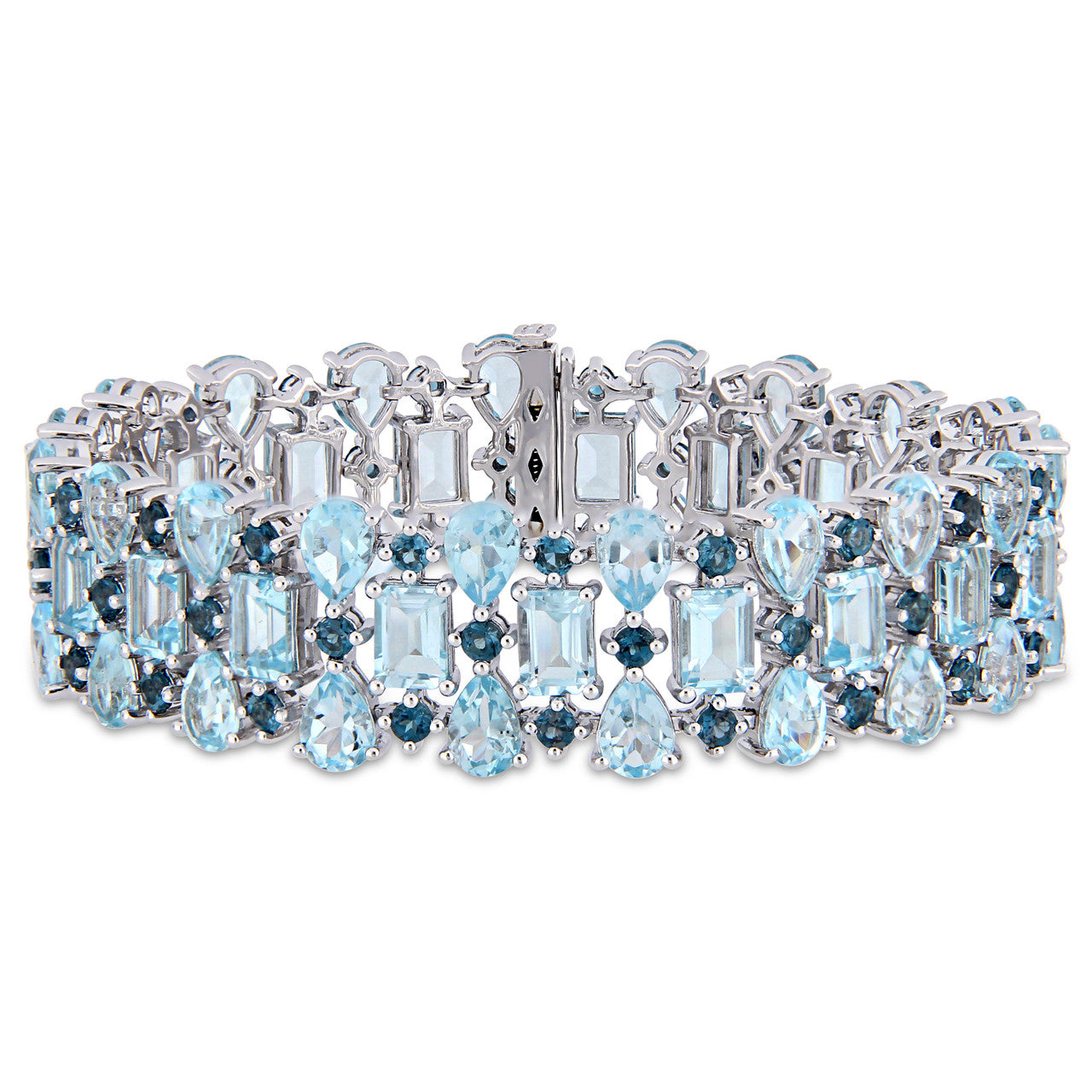 Ice Jewellery 63 1/10 CT TGW London & Sky Blue Topaz Cuff Bracelet In Sterling Silver - 75000004322 | Ice Jewellery Australia