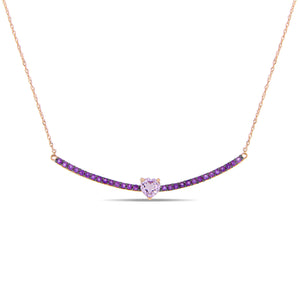 Ice Jewellery 1 1/10 CT TGW Amethyst & Heart Shaped Rose De France Bar Necklace In 10K Rose Gold - 75000004323 | Ice Jewellery Australia