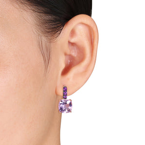 Ice Jewellery 15 1/2 CT TW Rose De France And Amethyst Leverback Earrings In Rose Plated Sterling Silver - 75000004328 | Ice Jewellery Australia