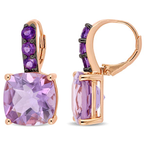 Ice Jewellery 15 1/2 CT TW Rose De France And Amethyst Leverback Earrings In Rose Plated Sterling Silver - 75000004328 | Ice Jewellery Australia