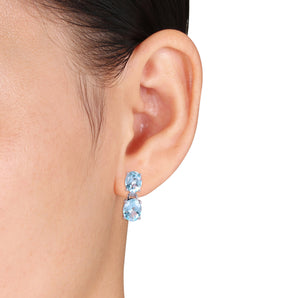 Ice Jewellery 12 5/8 CT TGW Oval-Cut Sky-Blue Topaz Dangle Earrings In Sterling Silver - 75000004329 | Ice Jewellery Australia