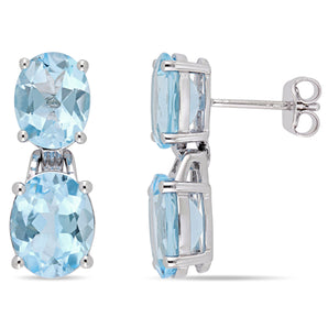 Ice Jewellery 12 5/8 CT TGW Oval-Cut Sky-Blue Topaz Dangle Earrings In Sterling Silver - 75000004329 | Ice Jewellery Australia