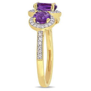 Ice Jewellery 1 5/8 CT TGW Oval-Cut Amethyst & 1/3 CT Tw Diamond 3-Stone Halo Ring In Yellow Plated Sterling Silver - 75000004301 | Ice Jewellery Australia