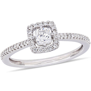 Ice Jewellery 1/2 CT Cushion and Round Diamonds TW Engagement Ring 14k White Gold GH I1 - 75000004346 | Ice Jewellery Australia