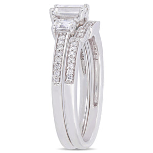 Ice Jewellery 1 CT Emerald Cut and Round Diamonds TW Bridal Set Ring 14k White Gold GH SI - 75000004370 | Ice Jewellery Australia