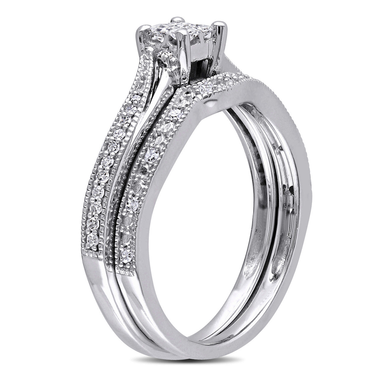 Ice Jewellery 1/4 CT Princess and Round Diamonds TW Bridal Set Ring in 10k White Gold - 75000004453 | Ice Jewellery Australia