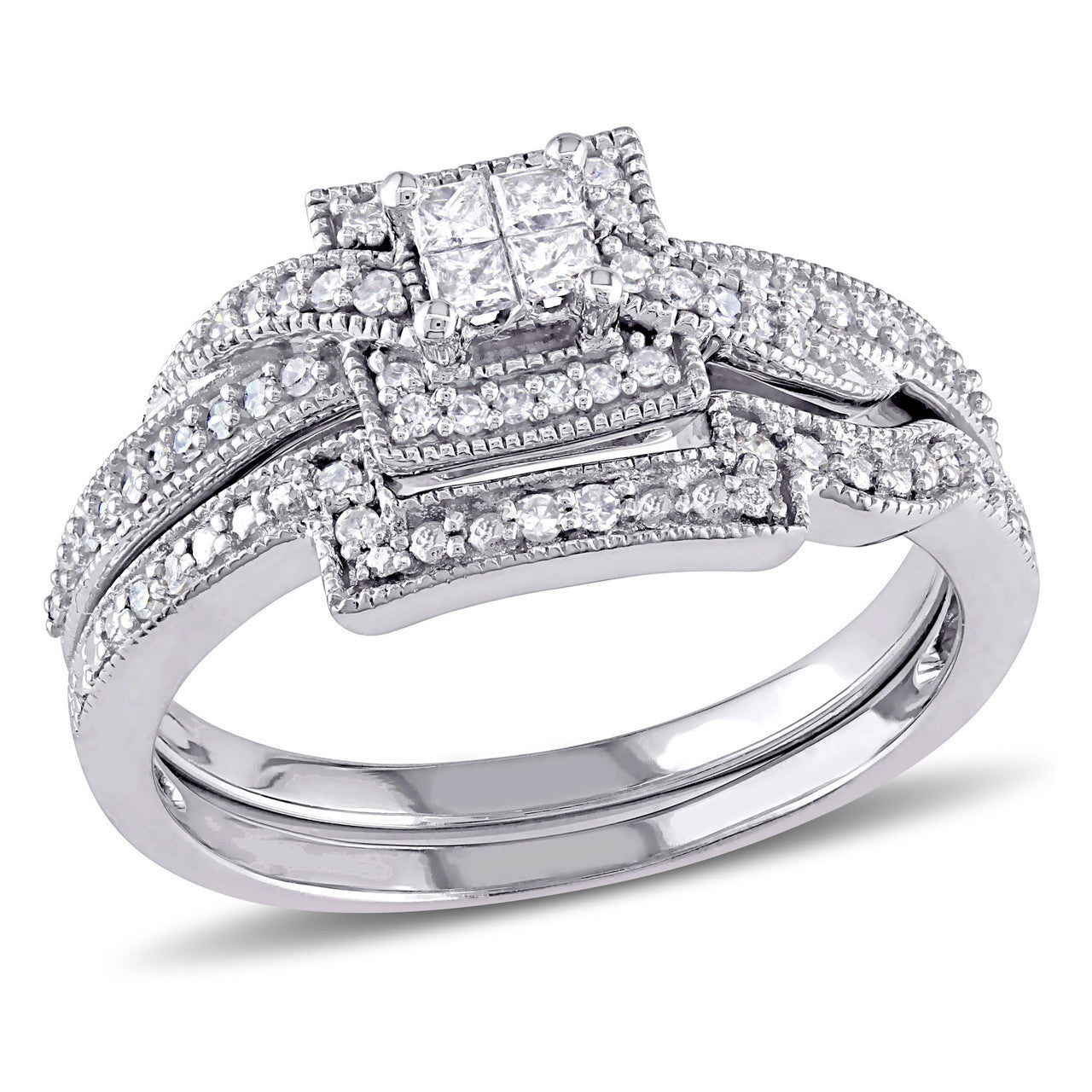 Ice Jewellery 1/3 CT Princess and Round Diamonds TW Bridal Set Ring in 10k White Gold - 75000004451 | Ice Jewellery Australia