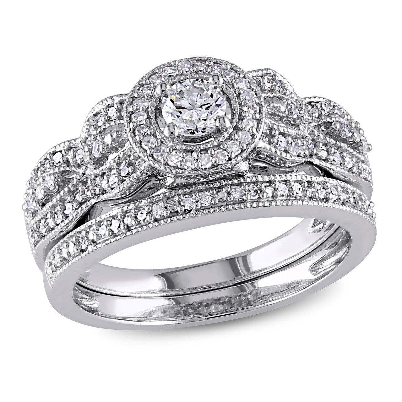 Ice Jewellery 1/2 CT Diamond TW Bridal Set Ring in 10k White Gold - 75000004422 | Ice Jewellery Australia
