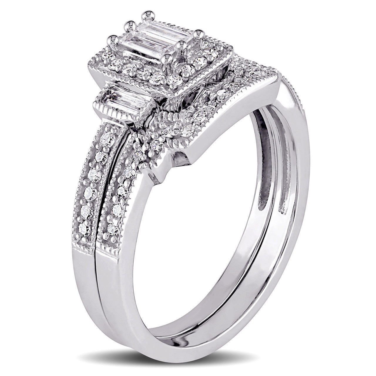 Ice Jewellery 2/5 CT Parallel Baguette and Round Diamonds TW Bridal Set Ring in 10k White Gold - 75000004429 | Ice Jewellery Australia